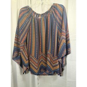 Wrangler Blouse Womens Small Multicolor Chevron Stripe Boho Poncho Top LW4624M
